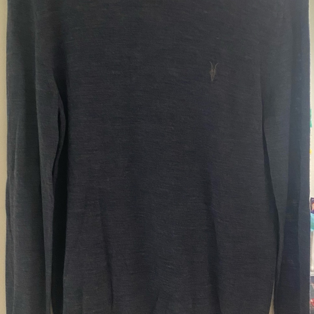 ALLSAINTS 100% Merino Wool Navy Blue Long Sleeve Sweater